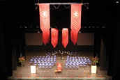 An auditorium set up for a graduation.