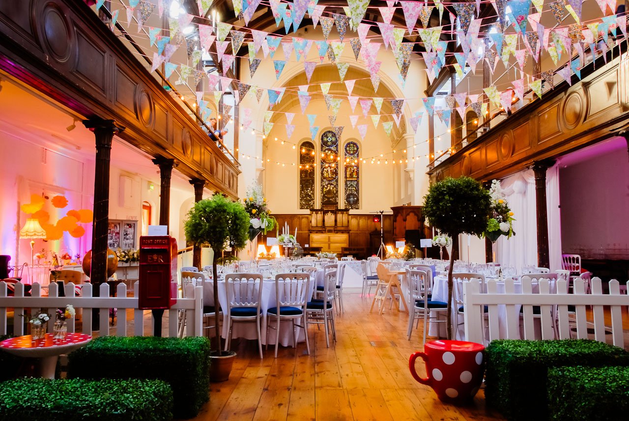 Photo of venue dressed up for wedding