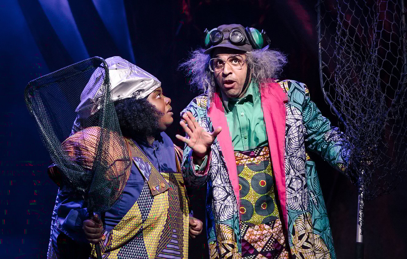 Production shot - two actors with nets