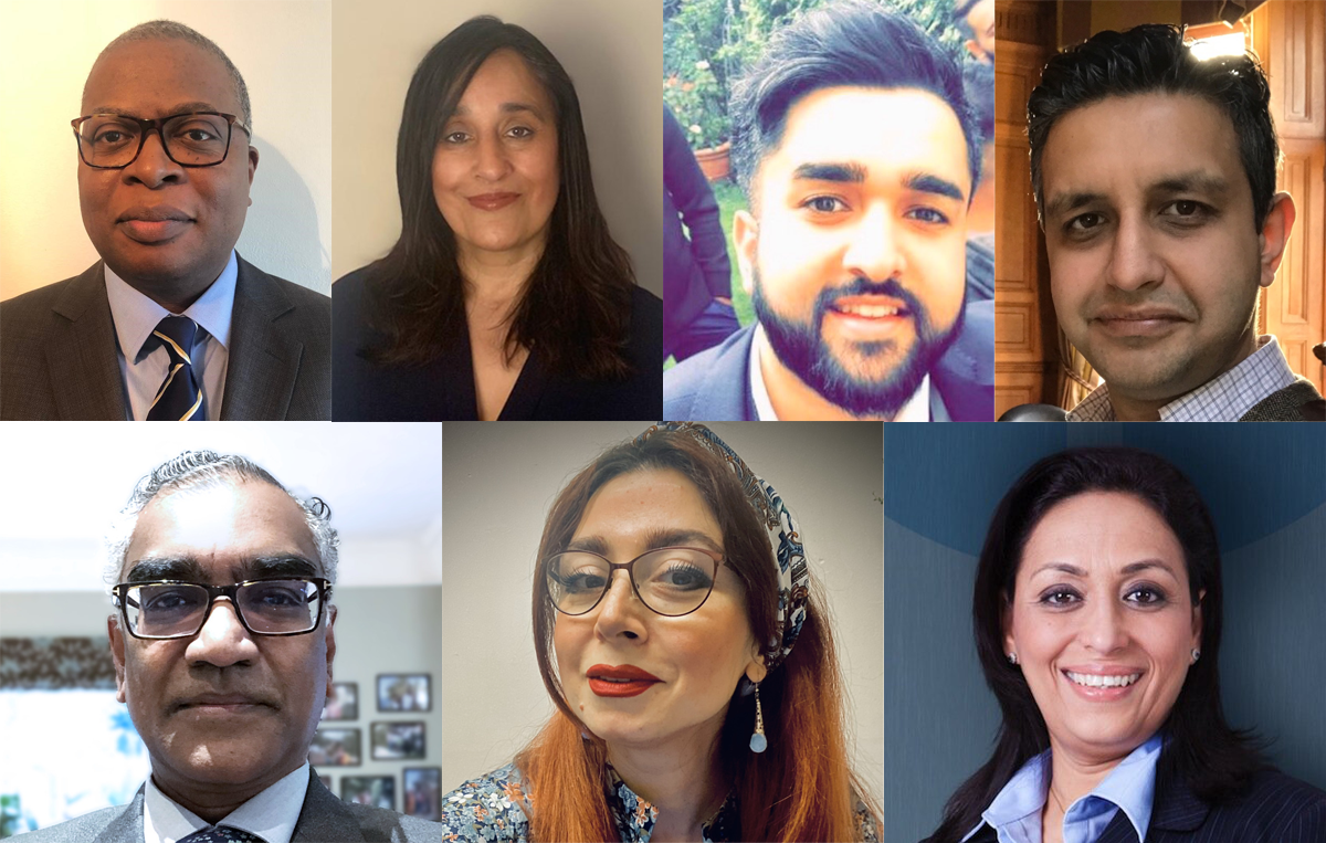 Olubunmi Adenegan (top left), Baljit Dhadda (top second left), Sunny Dhillon (top second right), Kuljinder Singh Khaila (top right), Kumar Muthalaggapan (bottom left), Seyedeh Naseriniaki (bottom middle) and Upinder POKHRIYAL (bottom right)