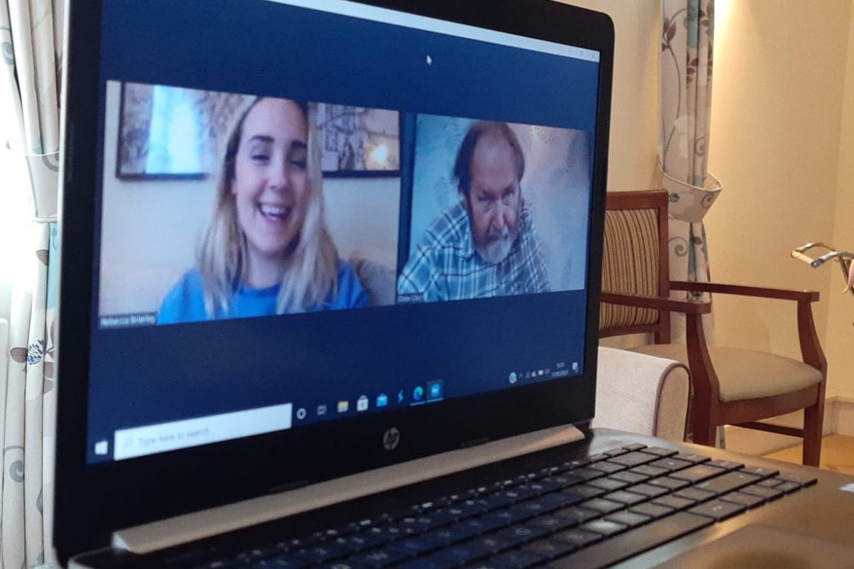 Image of George and Rebecca on screen