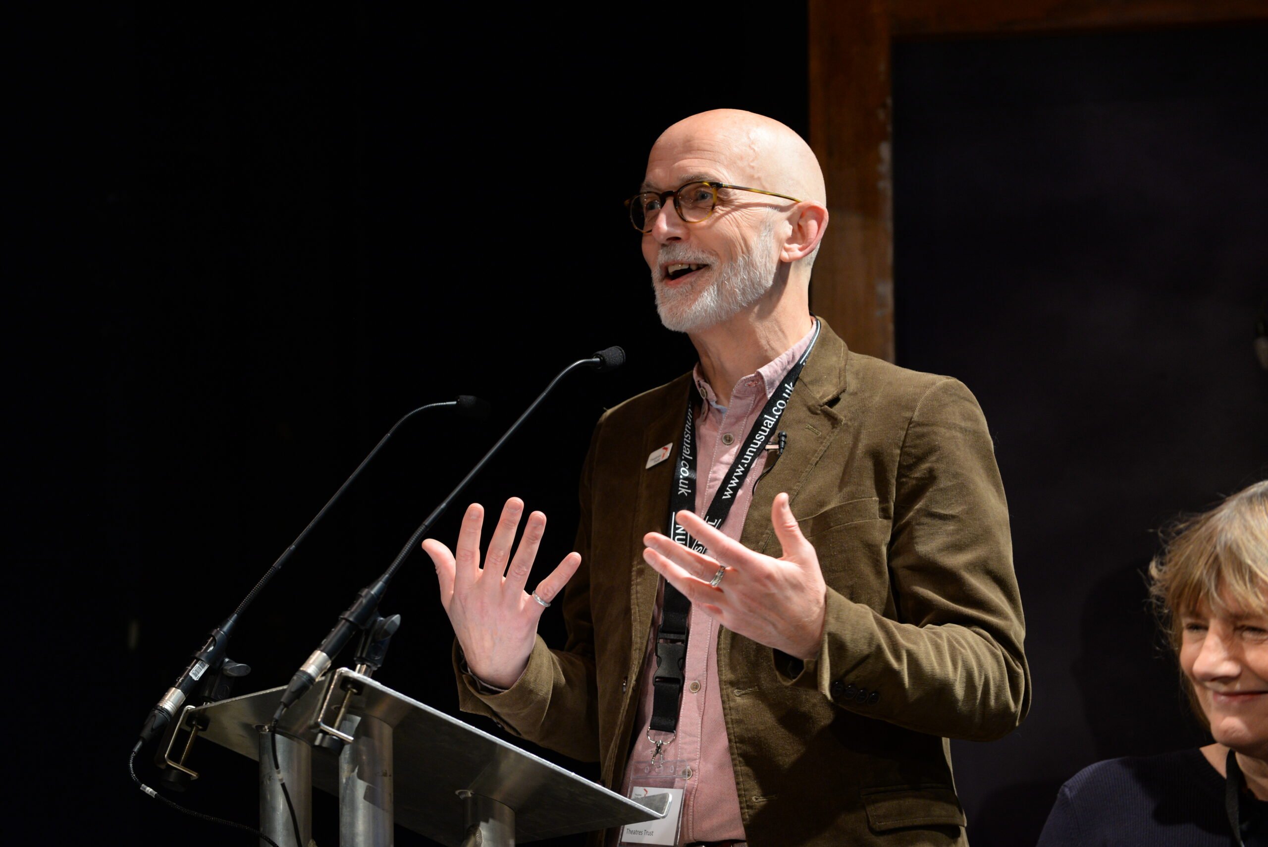 Jon Morgan speaking at a Theatres Trust conference