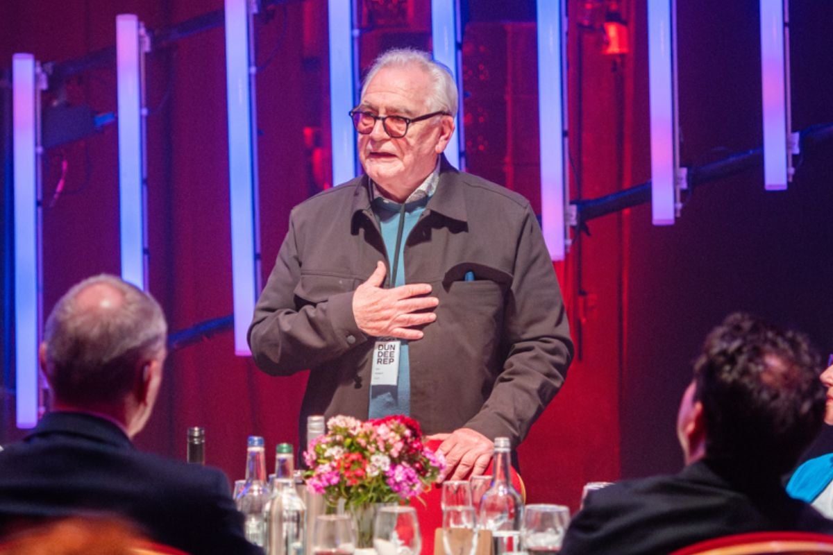 Brian Cox, pictured on the stage of Dundee Rep at a special celebratory event on June 5. Pic by Tommy Ga-Ken Wan

