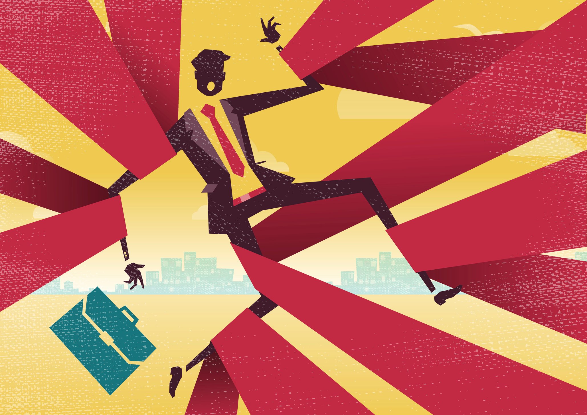 Businessman is caught up in Bureaucratic Red Tape.  Great illustration of Retro styled Abstract Businessman caught up in bureaucratic red tape.