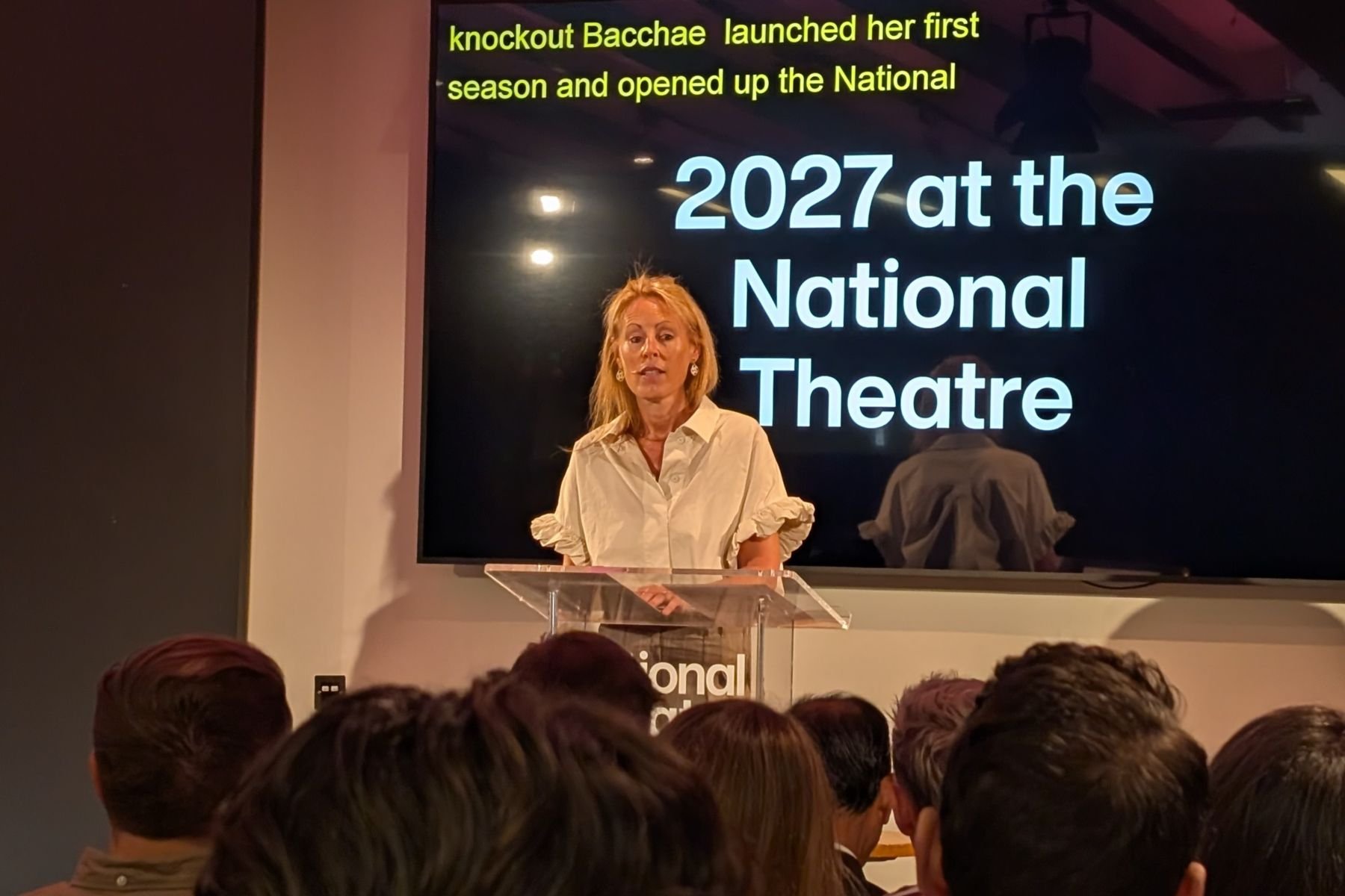 Kate Varah speaking at the National Theatre press conference