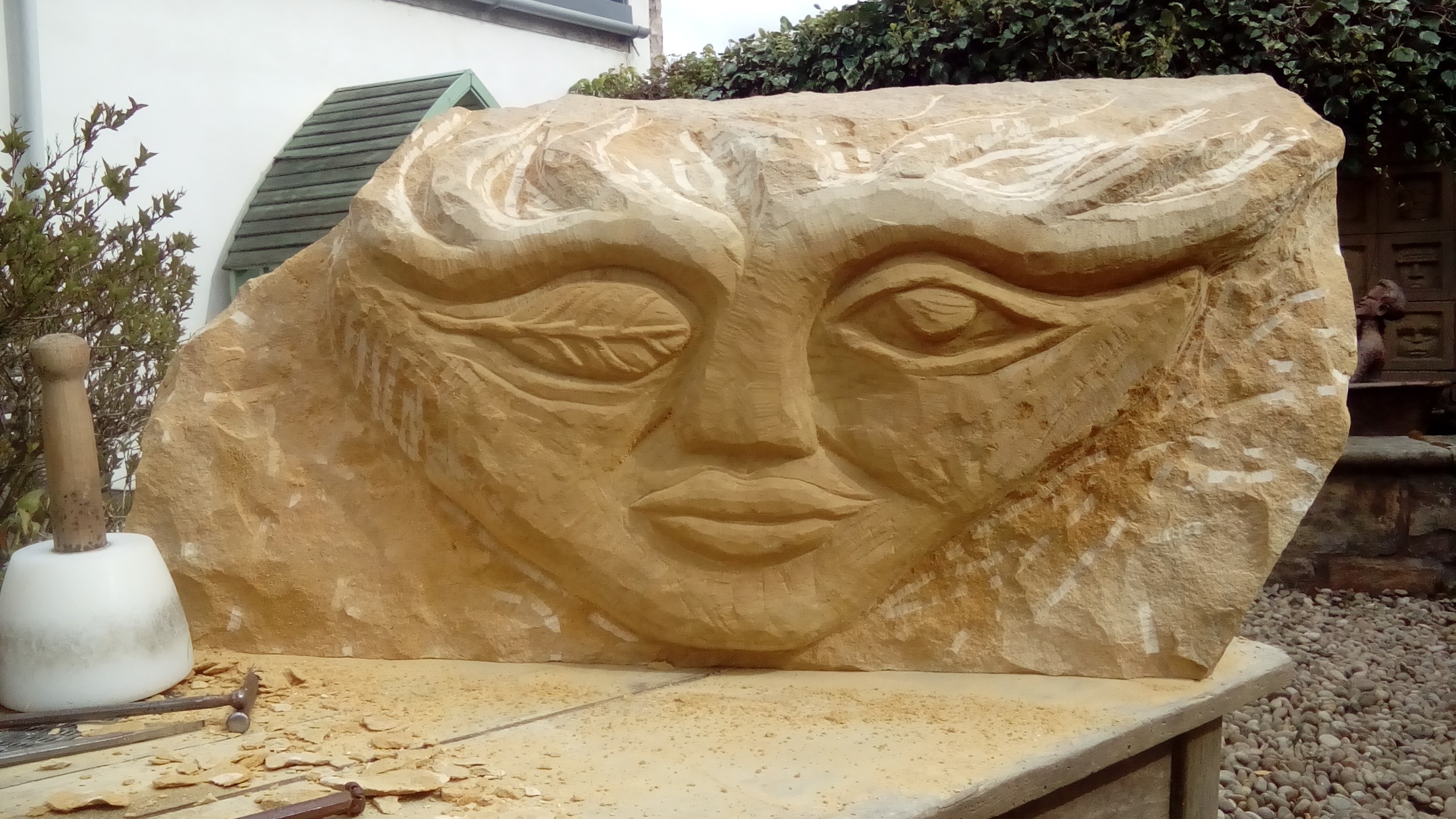 I’m starting a carving commission in a friend’s garden today. The ‘brief’ is a Green Woman. I’m using Cop Crag sandstone from Northumberland, it has a glorious honey colour – I adore it. There is loads still to do but I’m happy with the brisk beginnings. My carving is so out of kilter with ‘contemporary art’ it’s hilarious. Anyway, the way I see it, our little crew of metaphysical mavericks is way ahead of the curve.