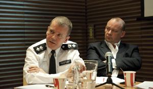Peter Terry (Head of Public Order Metropolitan Police) and Canon Giles Fraser (Canon Chancellor St Paul’s Cathedral) on the panel discussion ‘Policing Challenging Art’ © PHOTO Guy Smallman