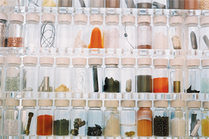 Jars of medicine materials sit on a shelf