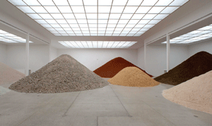 Piles of sand and dirt in a gallery