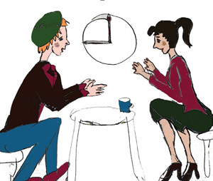 Cartoon of a couple drinking coffee