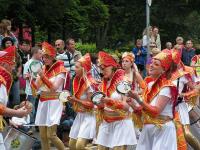 A photo of women playing the tamborine at Belfast Carnival