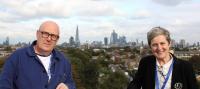 Stephen Jameson and Sarah Preece against the London skyline