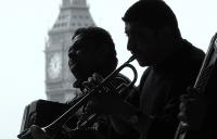 Photo of musicians in front of Big Ben