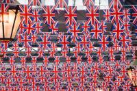 Thousands of Union Jacks decorate Covent Garden Market ahead of the coronation of King Charles III.