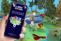 Mobile phone showing The Wild Escape app photographing wildlife