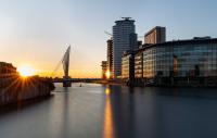 A photo of the Media City footbridge in Salford Quays