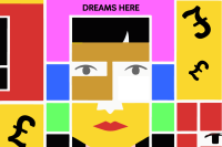 Graphic of a face with 'Dreams Here' written above