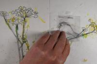 Still from murmuration of a hand over some drawn flowers