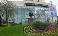 National Science and Media Museum, Bradford, with a statue of J. B. Priestley in front.