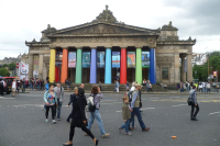 The Royal Scottish Academy building decorated during the Edinburgh International Festival,