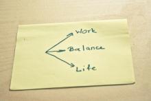 Photo of a post it note illustrating work-life balance