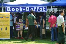 Image of book stalls at literary festival