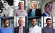 Headshots of the new trustees edited together. Left-right: Jaiden Corfield, Daniel Kasmir, Fiona Gibson, Nazir Afzal, Roli Barker, Phil East, Jatin Aythora, Andrew Wylie.