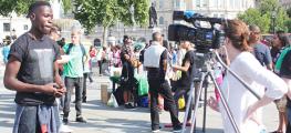Filming in Trafalgar Square
