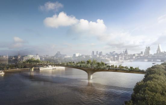 digital impression of a garden on a bridge across the Thames