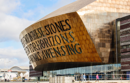 An exterior shot of Wales Millennium Centre, home to Welsh National Opera