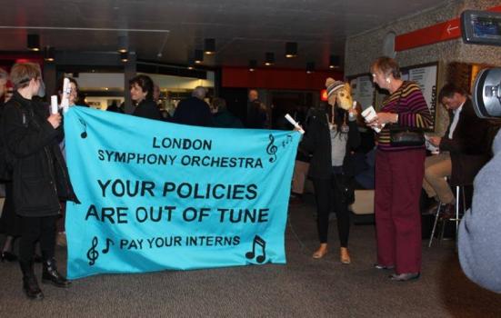 Photo of Future Interns protesting at the Barbican Centre