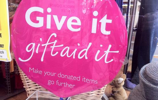 Photo of a Gift Aid promotion sticker