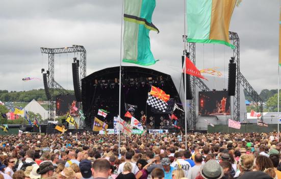 Crowds around a stage at Glastonbury Festival
