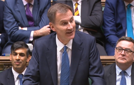 Chancellor Jeremy Hunt delivering the Autumn Statement, House of Commons, Wednesday 22 November 2023