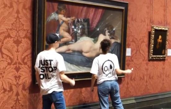 Protestors attacking a painting at the National Gallery