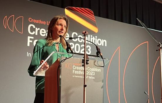 Culture Secretary Lucy Frazer delivering her speech at the Creative Coalition Festival