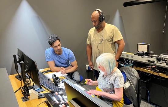 Three people shown training on computer screens