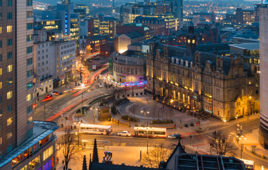 panoramic overhead view of Leeds city centre