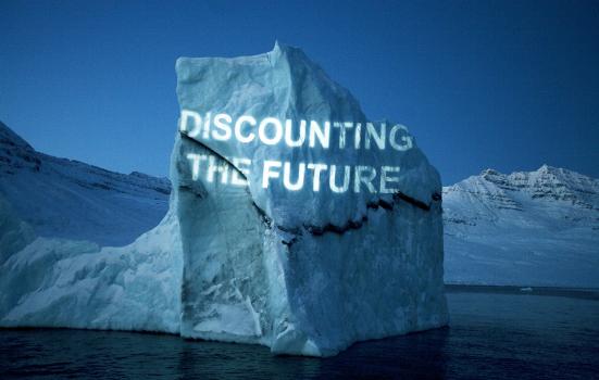 picture of an iceberg with the words 'discounting the future' projected on it