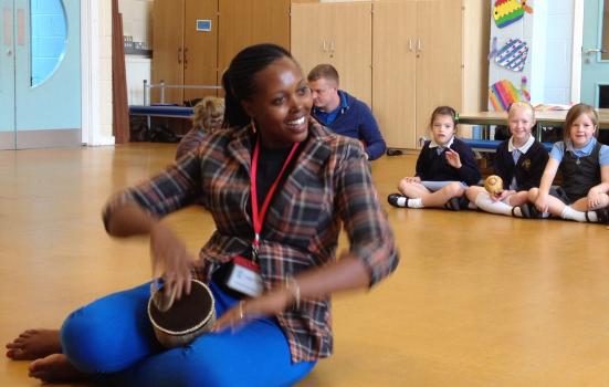 Image of  Lillian Mbabazi leading a school workshop in Blackpool