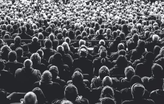 black and white image of a crowd