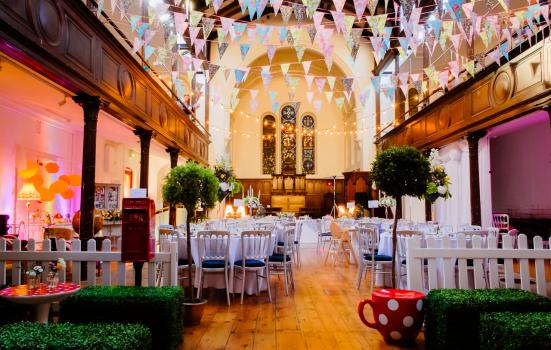 Photo of venue dressed up for wedding