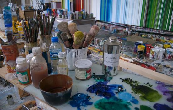 painting materials in an artist's studio