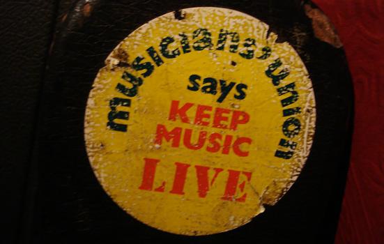 Musicians' Union 'keep music live' sticker