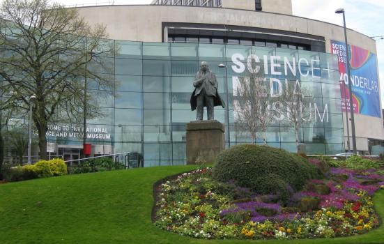 National Science and Media Museum, Bradford, with a statue of J. B. Priestley in front.