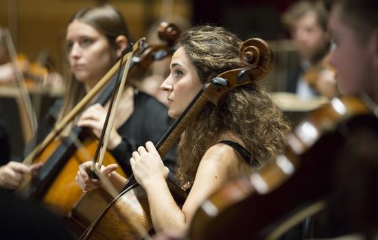 Photo of musicians playing in orchestra
