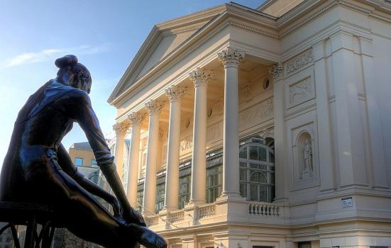 Exterior of Royal Opera House and ballerina statue
