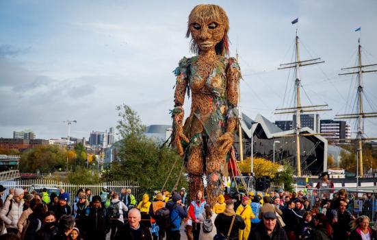 A giant puppet created by theatre company Vision Mechanics