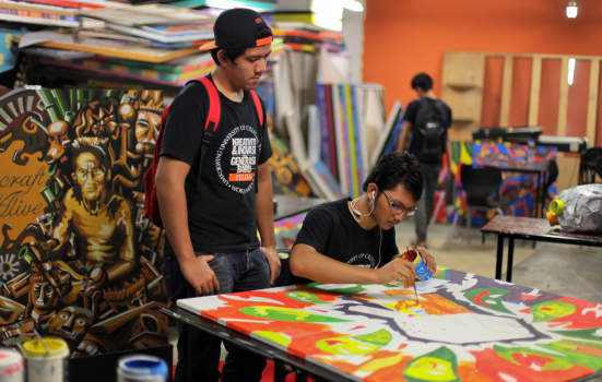 students take part in an art class