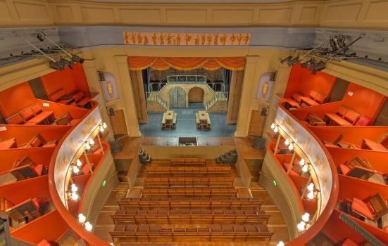 The interior of Theatre Royal Bury St Edmonds (Suffolk, England) taken from the "Gods" during a National Trust tour.